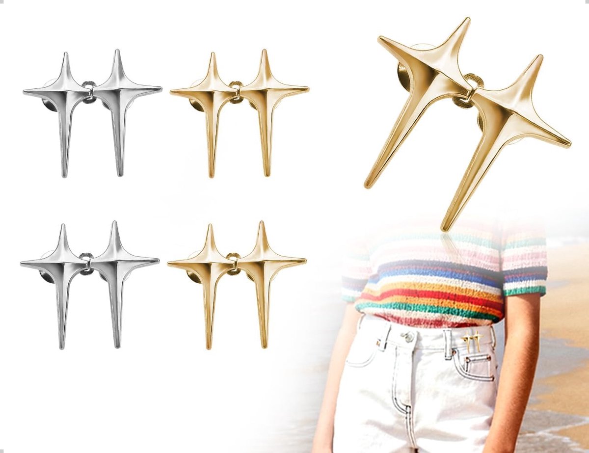 4 paar broekklemmen voor het aanpassen van broeken, herbruikbare en verstelbare knopen, naadloze afneembare knopen, gebruikt voor mouwen losse damesrokken (zilver en goud)