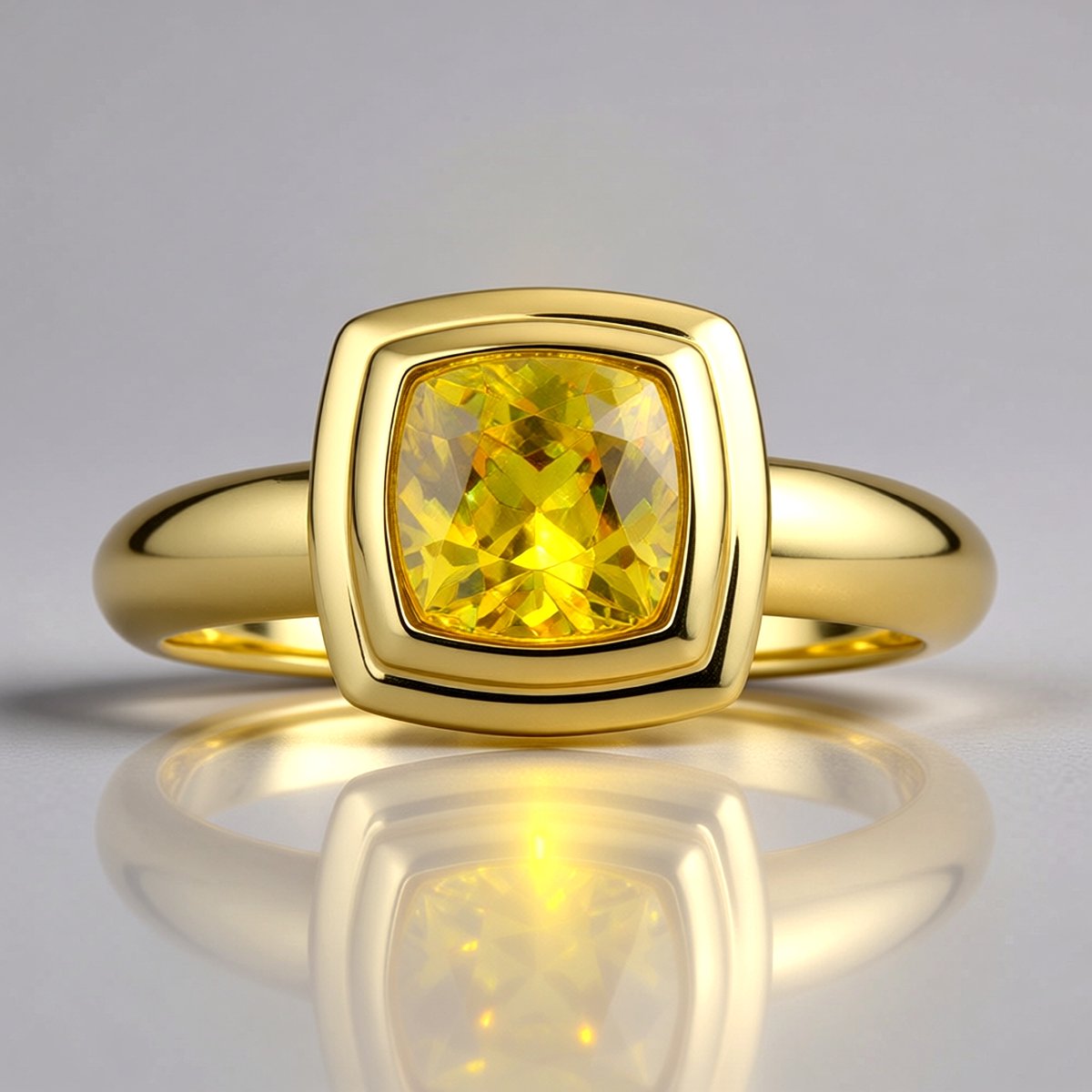 Cavill - 375 Geelgouden Ring - 1,23 Ct Braziliaanse Sfeen Antiek Kussen - Stevige Bezelzetting - Vintage Luxe Damesring Geelgoud