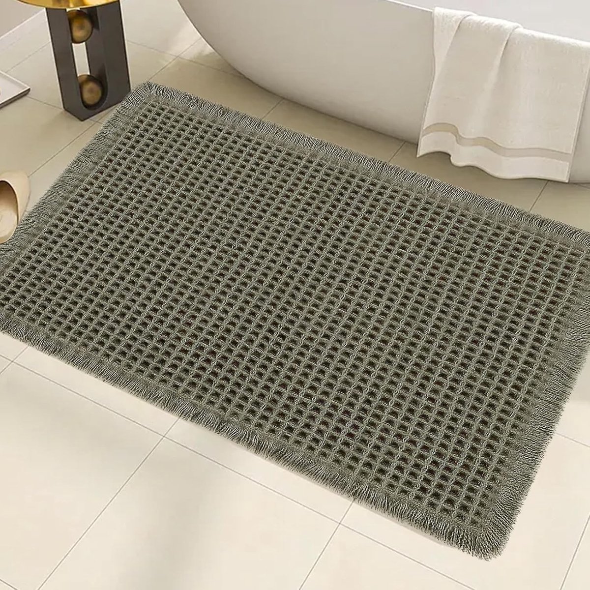 18"x30" Groene Wafel Badmat - Super Absorberend, Antislip en Machinewasbaar Badkamerkleed met Rubberonderkant voor Woonkamer en Badkamer