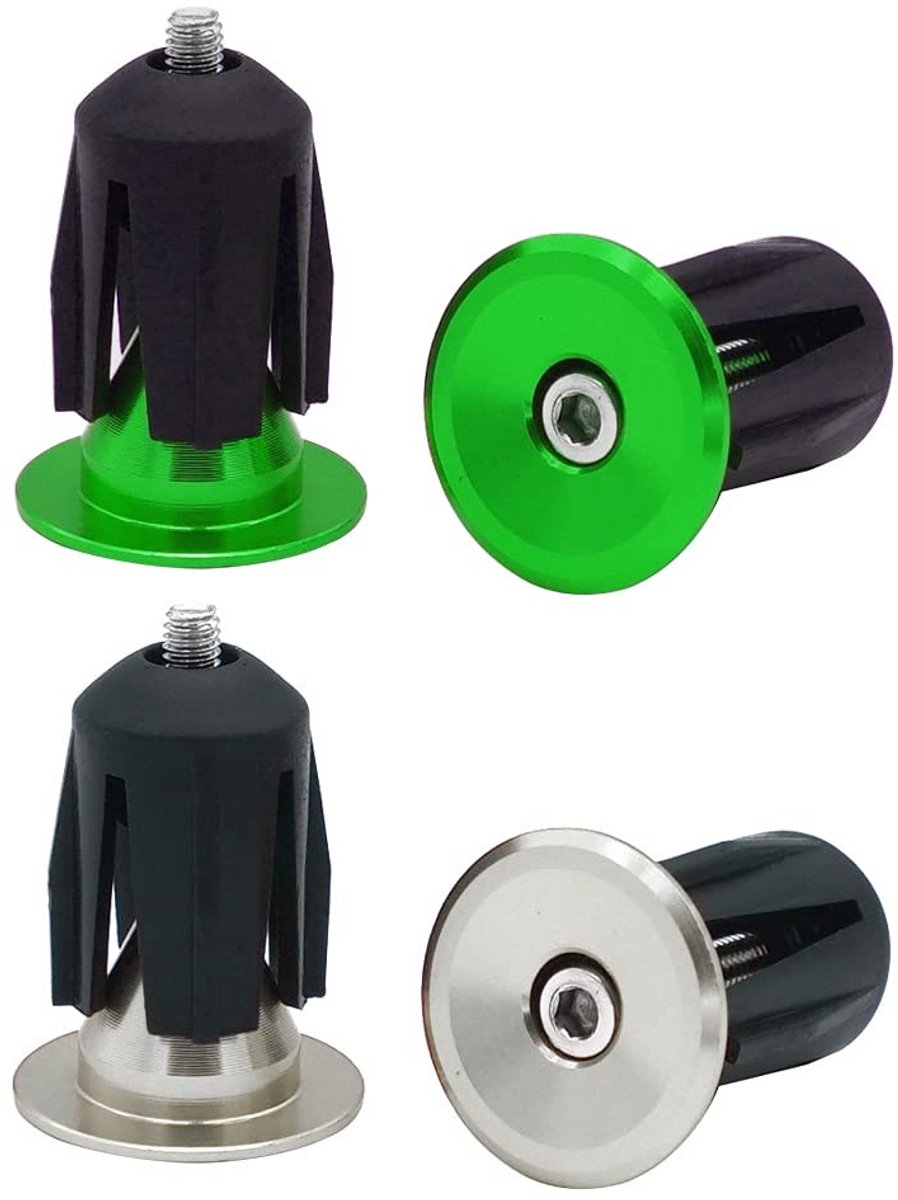 Handlebar caps voor fiets, mountainbike en BMX - 2 paar in zilver en groen, duurzame grip en stijl