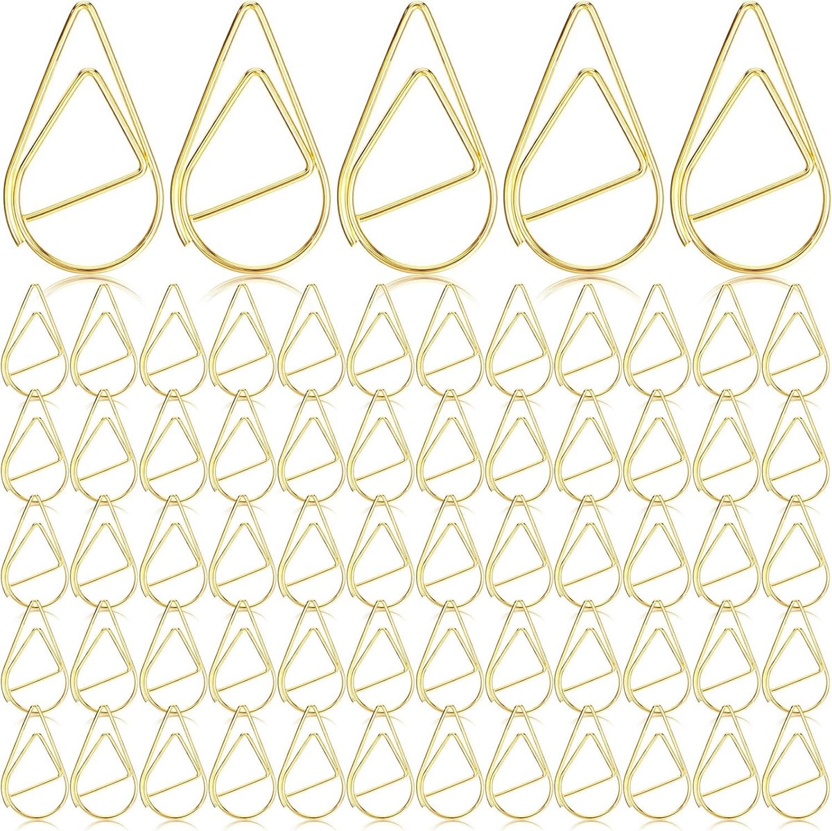 Set van 200 metalen waterdruppelvormige paperclips in goud - Kleine paperclips voor boeken, memo's, documenten en foto's