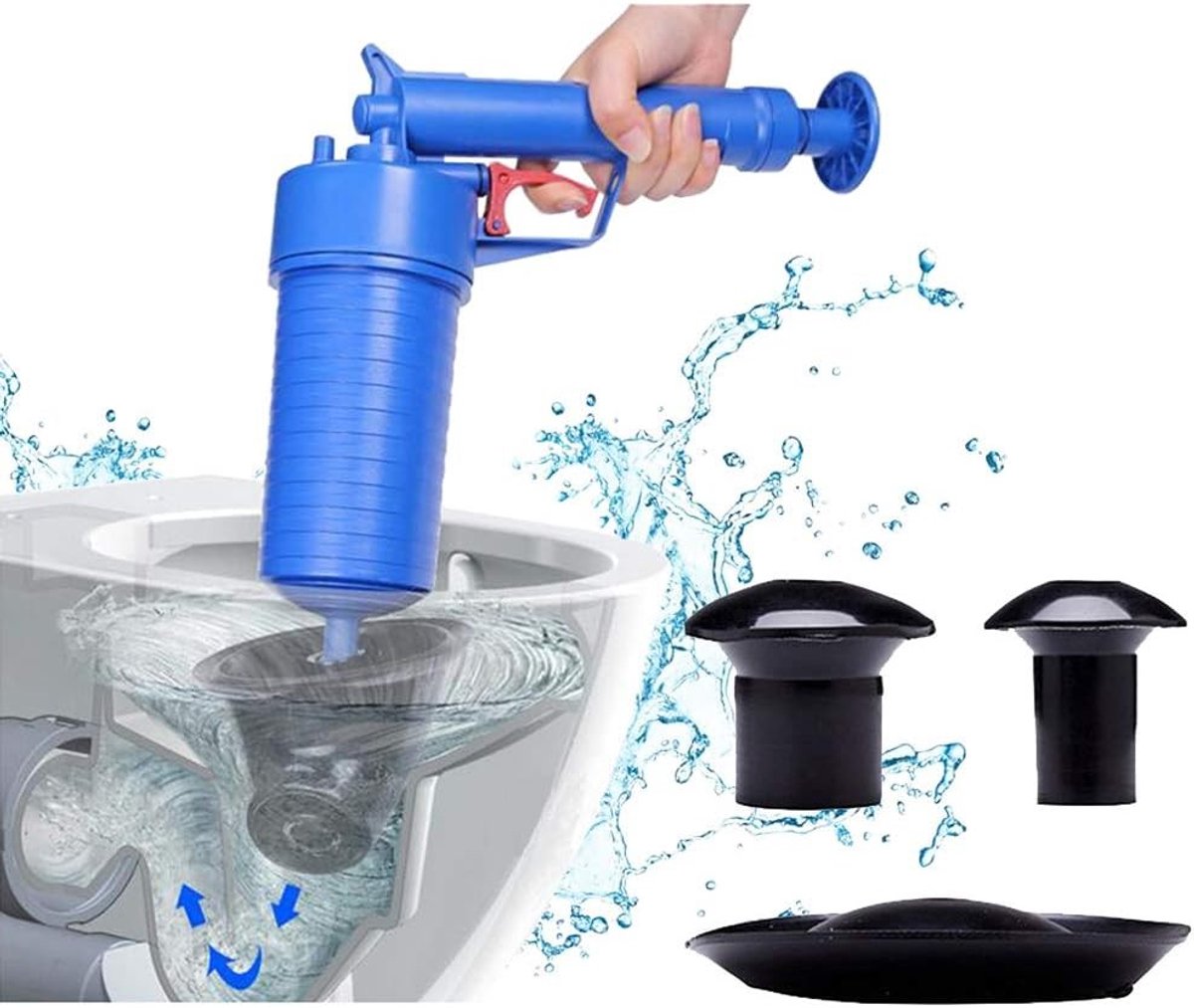 Toiletontstopper met Compressed Air, Afvoerreiniger met Handvat en 4 Opzetstukken voor Badkamer en Keuken, Effectieve Oplossing voor Verstoppingen