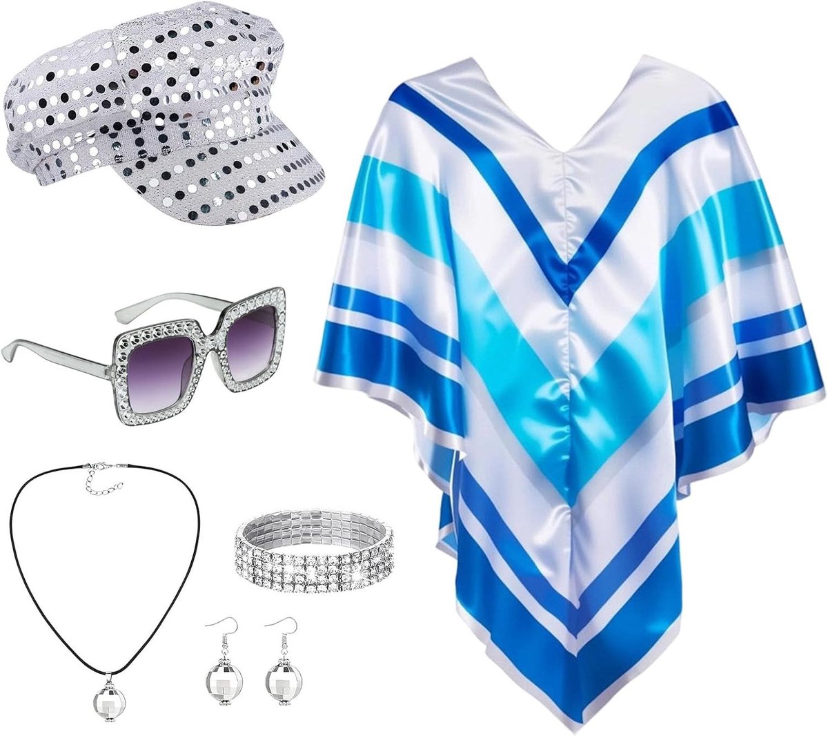 70s Disco Kostuum voor Dames - Retro Fancy Dress Outfit met Glitters en Kleurrijke Accenten