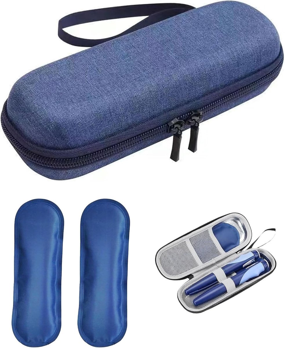 Herbruikbare koeltas voor diabetici met 2 ijsjes - geïsoleerde insuline-isolatie voor medicijnen, ideaal voor reizen en onderweg, grijs