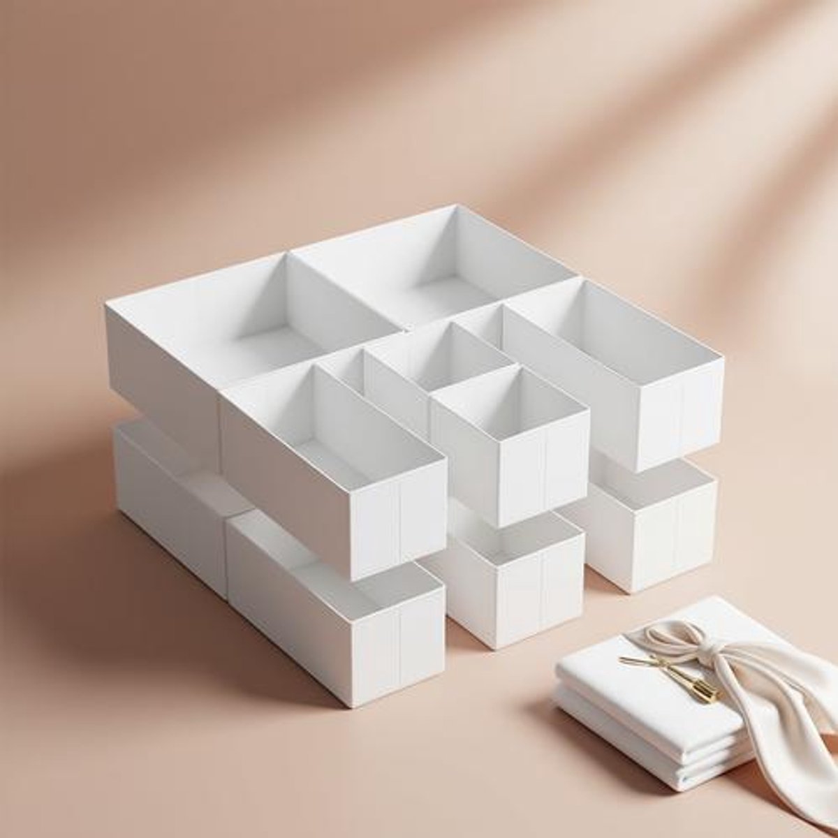 Lade-opbergdoos Set van 12 - Lade Organizer Vouwdoos - Stoffen Doos voor Sokken, Ondergoed, BH's, Stropdassen en Sjaals - Wolkwit