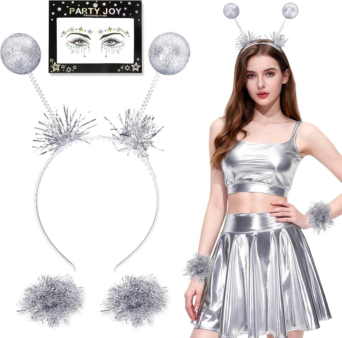 Ruimtewezens Kostuum Accessoires, Haarband, Gezichtstatoeage en Armbanden voor Carnaval, Halloween en Feestjes
