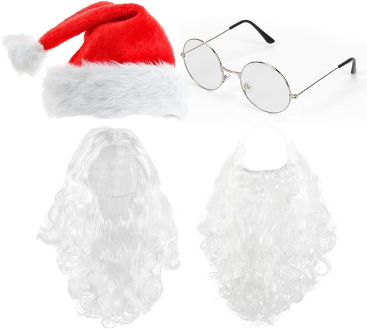 Santa Baard, Peruk, Hoed en Bril - Compleet Kerstman Kostuum voor Feestelijke Gelegenheden en Verkleedpartijen