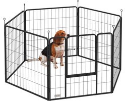 PawHut Welpenauslauf 80 cm Hoch, 6-TLG. Hundelaufstall DIY Welpenlaufstall mit Tür, Freilaufgehege für kleine bis mittelgroße Hunde, Stahl, Schwarz