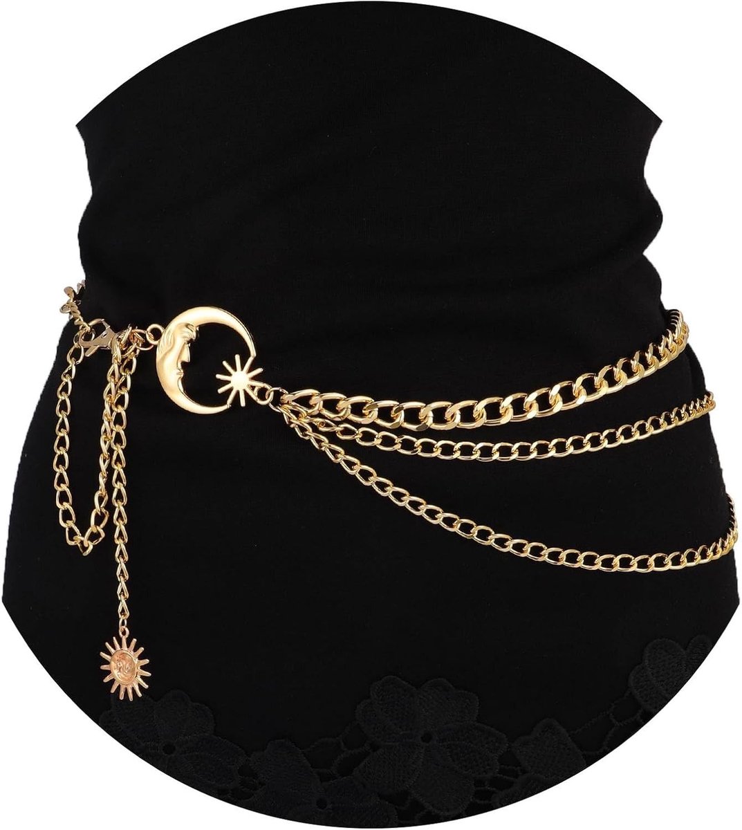 Stijlvolle Sterren en Maan Schakelriem voor Dames - Verstelbare Chunky Ketting Tailleband voor een Trendy Look