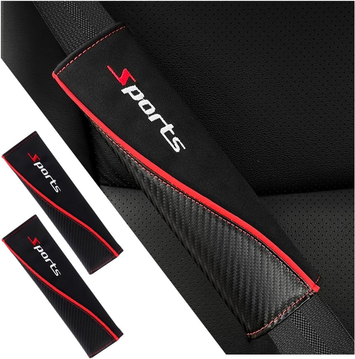 2 stuks leren autogordel beschermpads met carbonfiber uitstraling voor extra comfort en veiligheid