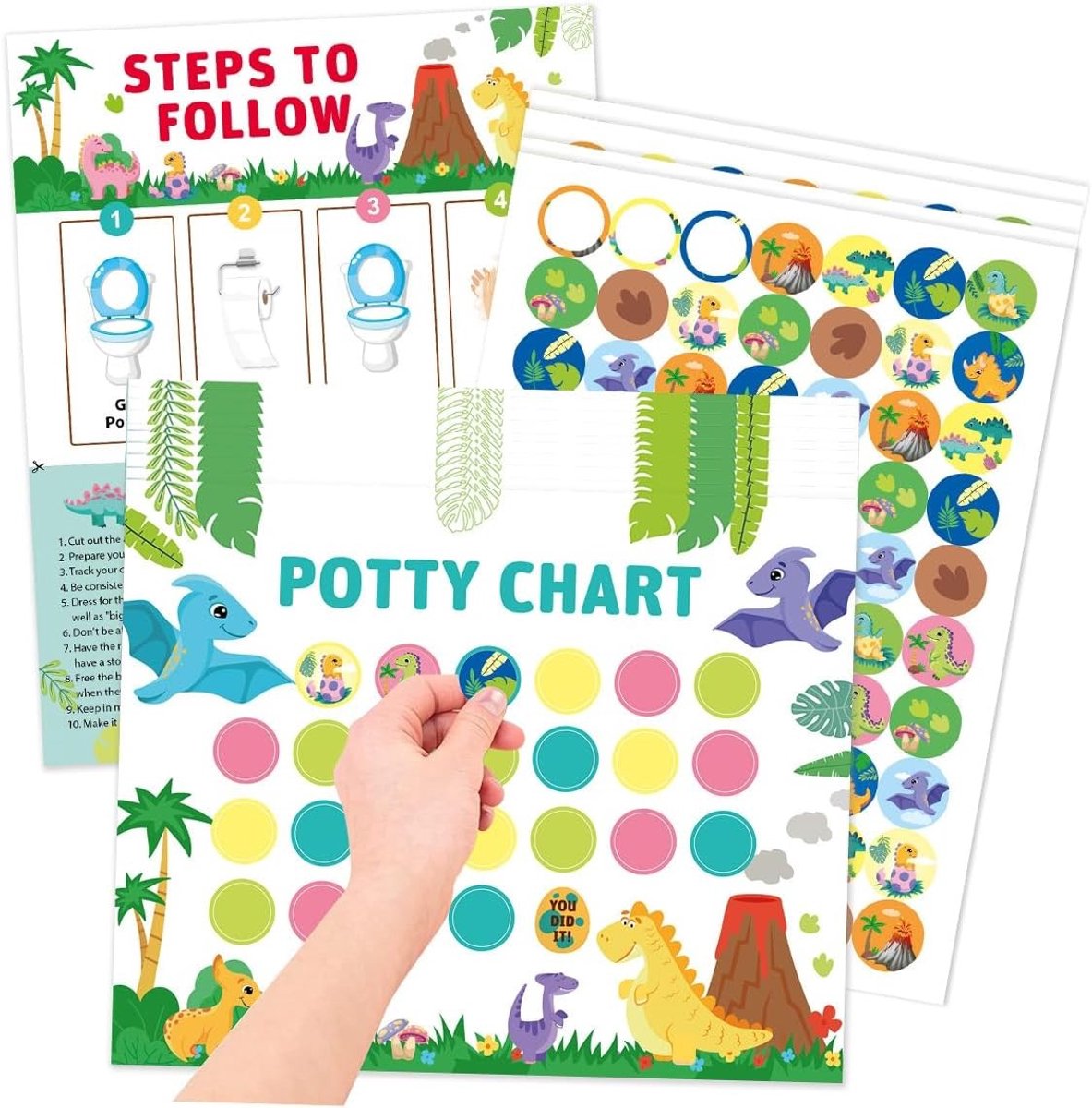 Potty training beloningsbladen met 280 dinosaurusstickers voor jongens en meisjes, ideaal voor zindelijkheidstraining en motivatie
