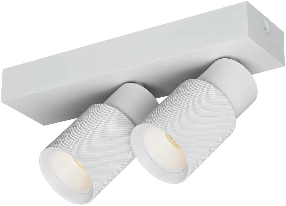 Nysal opbouwspot met 2 lichtpunten, wit aluminium, GU10 MR11 fitting, IP20, dimbaar, lichtbron niet inbegrepen