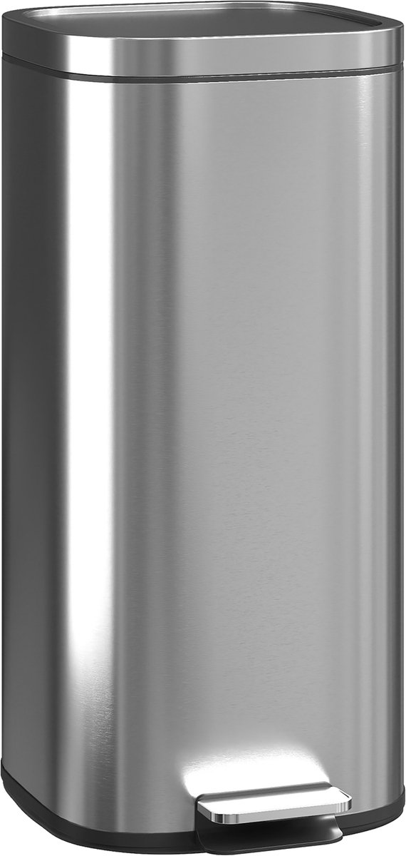 Keukenafvalbak van 30 liter - pedaalemmer met uitneembare binnenemmer - soft - close deksel - 29x36x59 - 5 cm - zilver