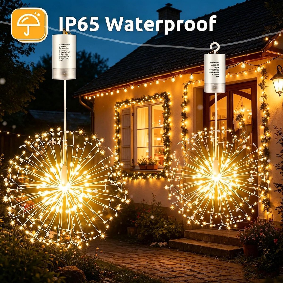 2 Stuks Vuurwerkverlichting - Kerst Led Hangdecoratie - Buitenverlichting Decoratieve - 200 Lampen - 8 Modi - Met Afstandsbediening - Waterbestendig - Voor Tuinhuisje, Boom, Binnen- en Buitendecoraties – foto 2