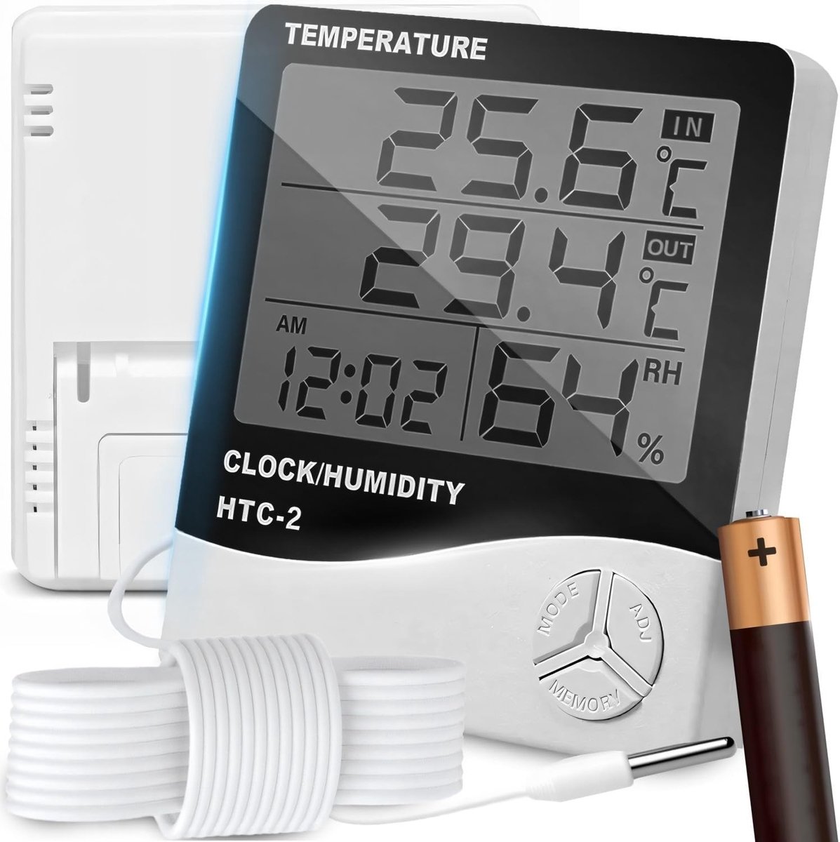 Aanlegthermometer - Wit - Digitale Thermo-Hygrometer met LCD-Display - Voor Binnen en Buiten Gebruik