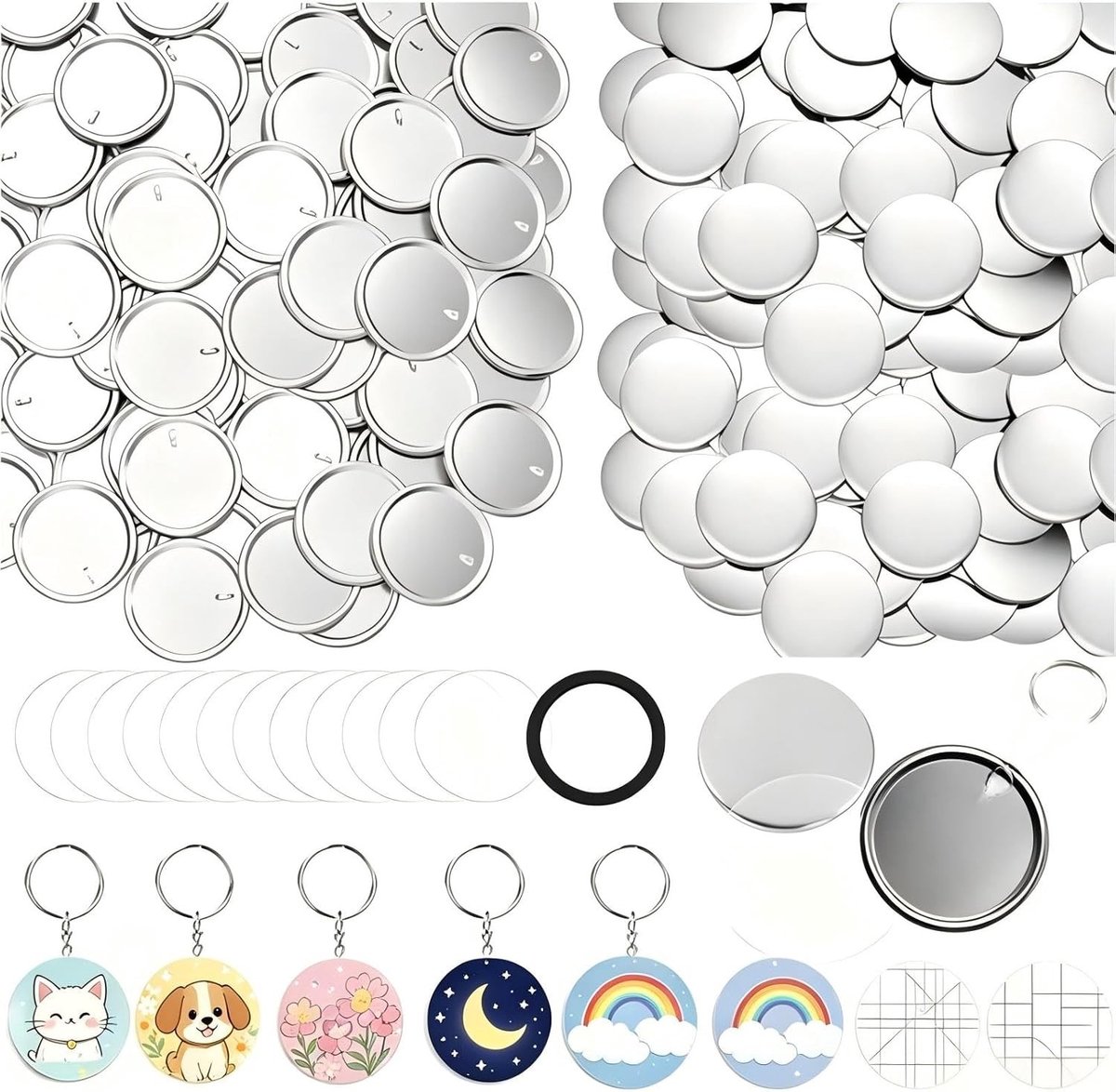 Buttonmachine 58 mm - Knopen Set - 58 mm - Metalen Knopen met PET Folie - DIY Sleutelhanger Accessoires