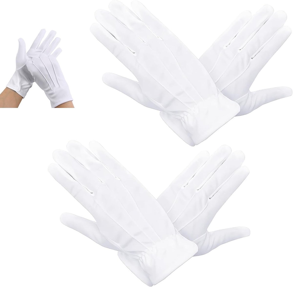 Witte Katoenen Handschoenen voor Formele Gelegenheden, Tuxedo, Parades en Ceremonies - 2 Pairs met 3 Naad Ontwerp