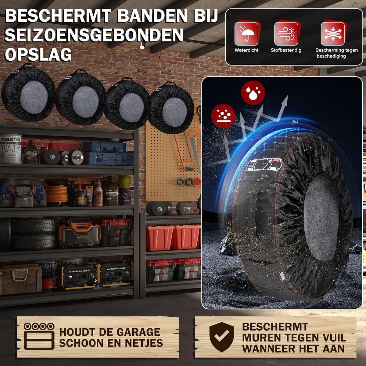 Bandenhoes - Zwart - 13-17 inch - Scheurvast 600D Stofdicht Materiaal - Voor Bandenopslag en Transport