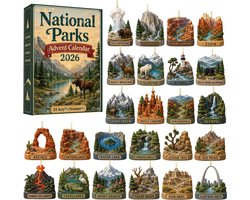 Nationaal park adventskalender 2026- 24 stuks 2D acryl hangornamenten met landschap‑ en natuurmotieven- 24‑daagse aftelkalender voor kerstboomversiering en origineel cadeau voor natuurliefhebbers