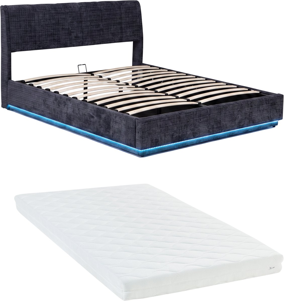 Tweepersoonsbed Tröstiar met matras en LED 160x200 cm blauw [en.casa]