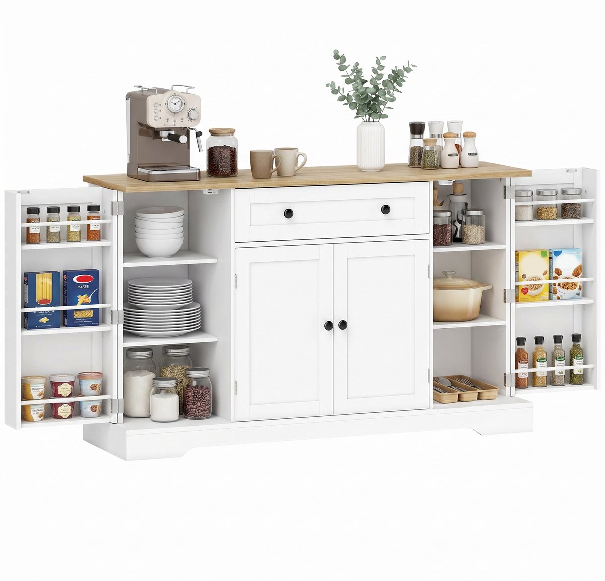 HOMCOM Buffet Cabinet-Spanplatte, MDF-138L x 40B x 85H cm-Weiß