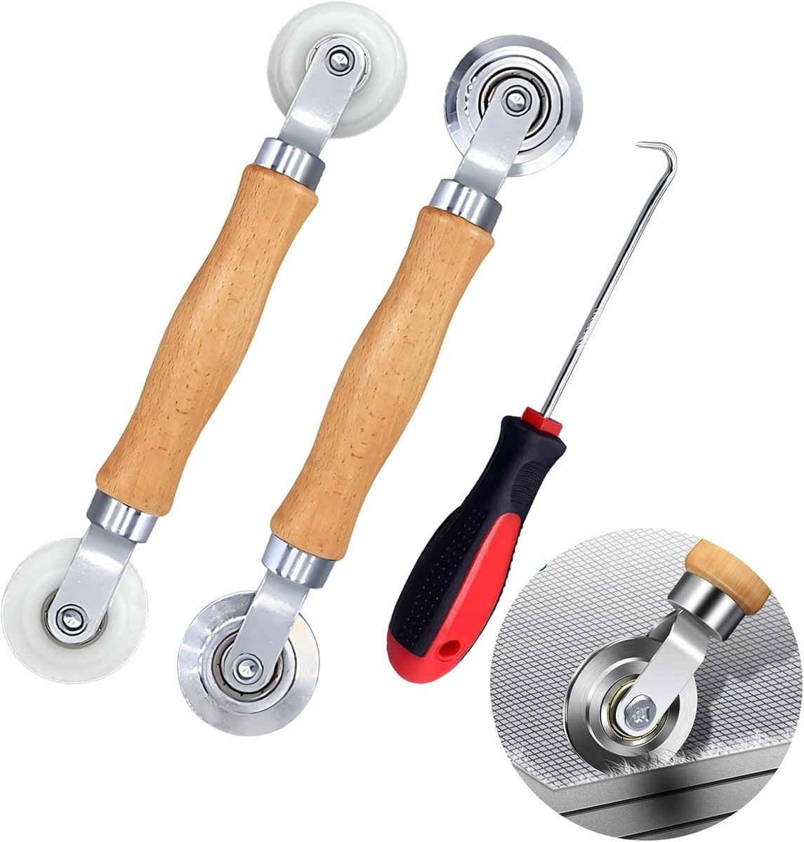 3 Stuks Dubbele Wielen Sealing Roller met Houten Handvat voor Spline en Raamafdichting, Ideaal voor Piping en Rubber Koord