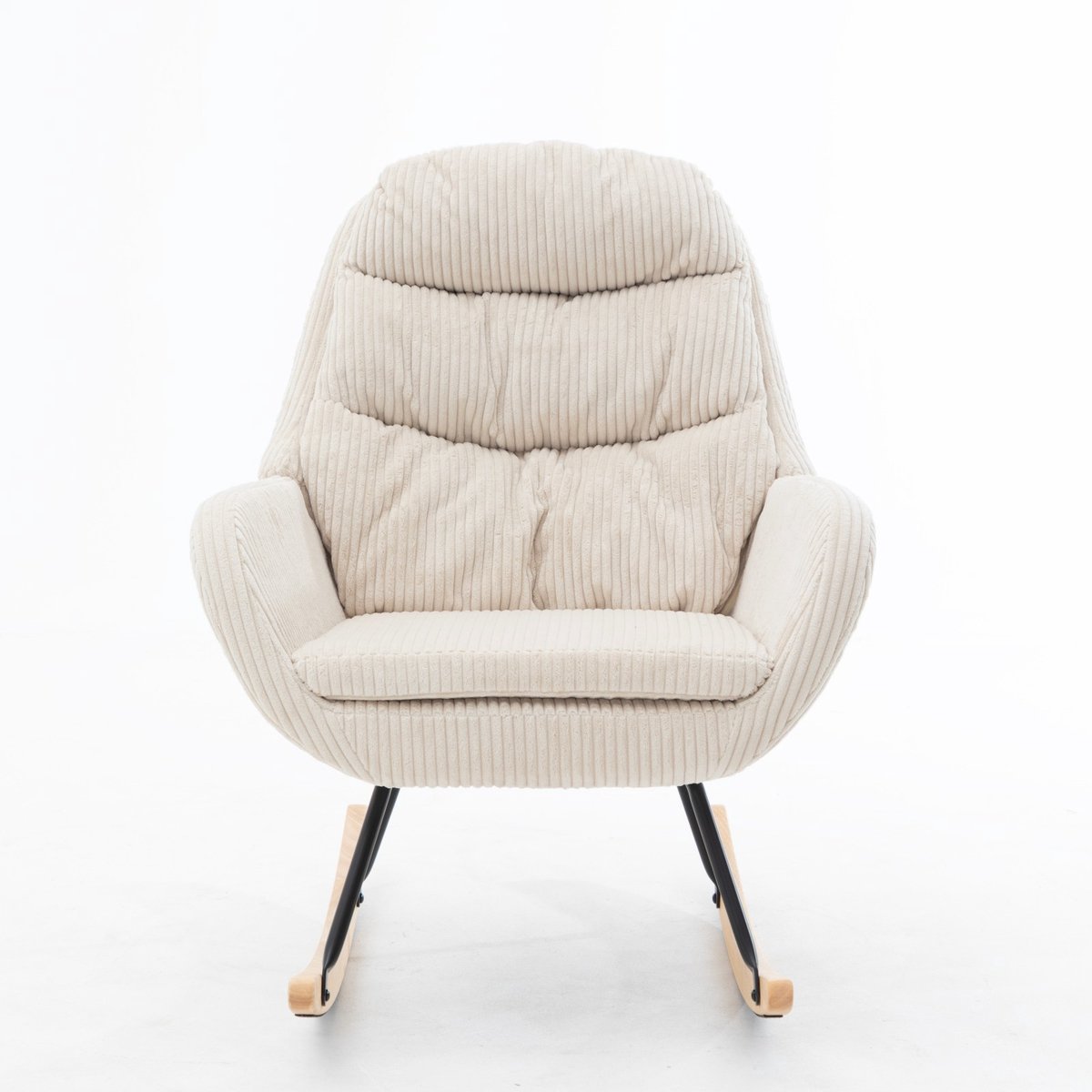 MODENUIT Schommelstoel 74 x 94 x 96 cm – Corduroy Fauteuil Met Pocketveren Zitting En Metalen Frame – Beige