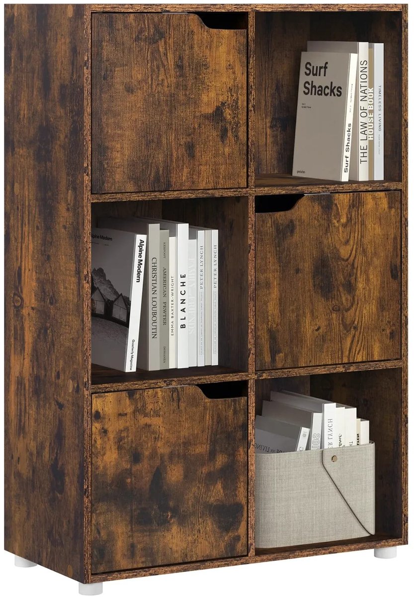 Klarven Boekenkast Kind Rustiek bruin - Boekenkast Kinderkamer - Boekenkastje - Boekenkast met Deuren - Boekenkasten - Bookcase - 6 Vakken, Compact en Stabiel - Eenvoudig te Monteren - B59,7xd29,7xh91cm