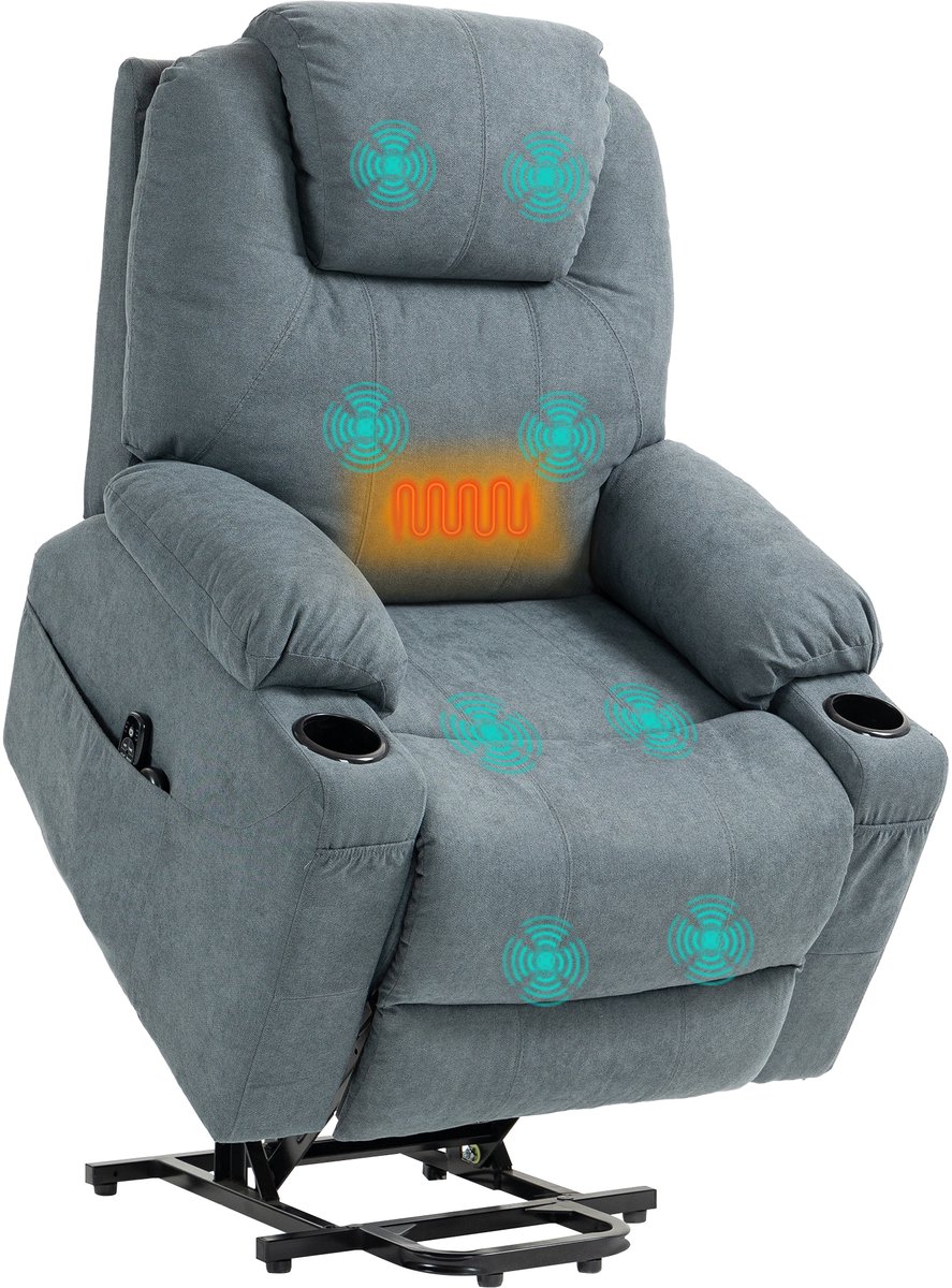 HOMCOM - Relaxfauteuil - Sta-op-functie - Bekerhouder - Donkergrijs