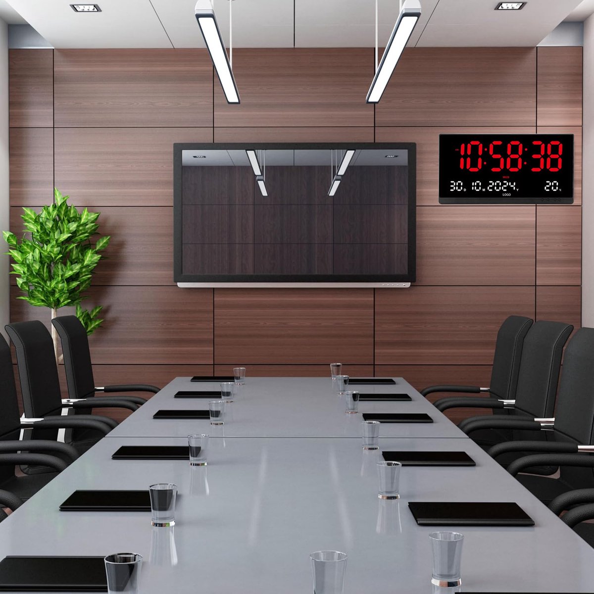 MODFU Digitale Wandklok met Groot LED Display – 48 cm, Tijd & Datum & Week & Temperatuur, Blauw-Witte Backlight, Geheugenfunctie, voor Woonkamer & Kantoor
