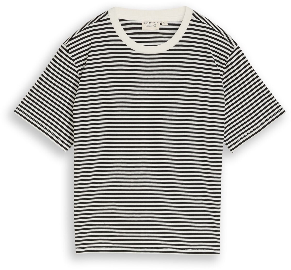 Tom Tailor Denim - T-shirt met boxy pasvorm - Maat XXL - black white stripe