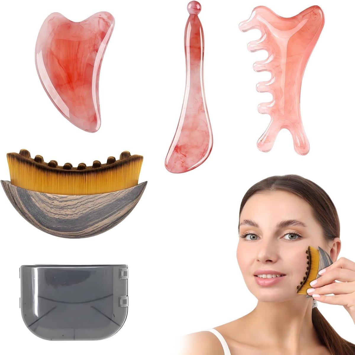 Lymfatische contourborstel voor gezicht, cellulitis massageborstel, huidversteviging en drainage massager met zachte haren voor ontspanning en vermoeidheid vermindering