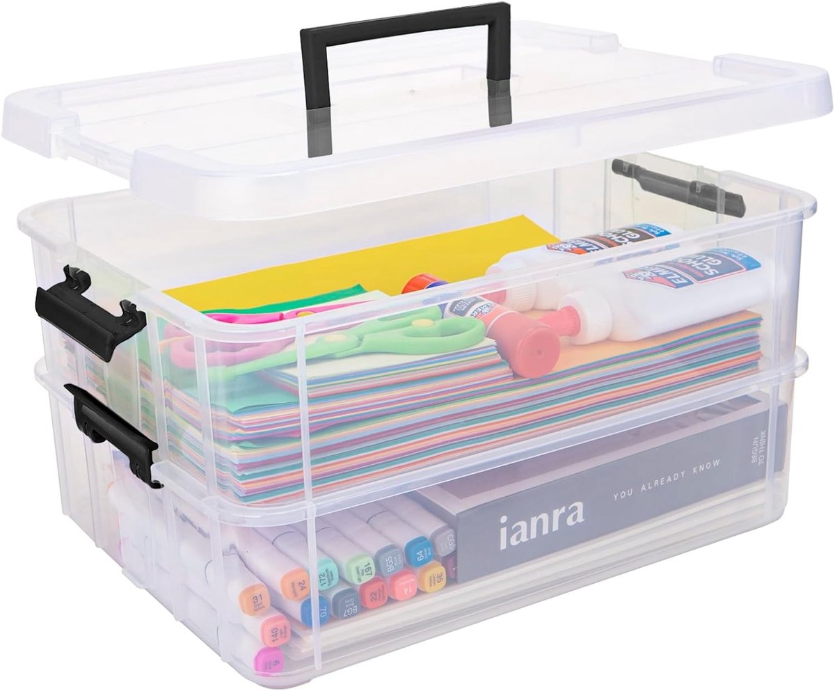 Multifunctionele 2-laagse Plastic Opbergdozen met Deksel, Draagbare Organizers voor Knutselen en Naaien, Ideaal voor Creatieve Projecten en Opberging