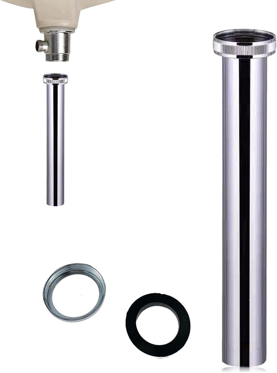 Verlengbuis voor syfon 30 cm, inclusief moer en rubberen afdichting, ideaal voor toiletonderhoud en sanitair accessoires