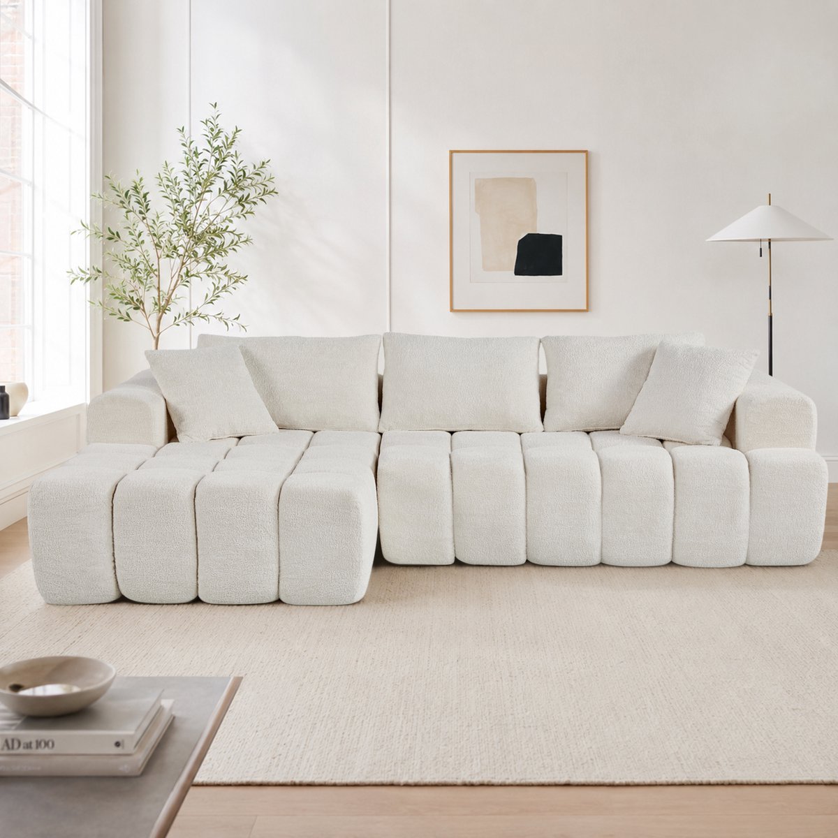 DESMIU Slaapbank Hoekmodel 249 94 Cm - Modulair En Aanpasbaar - Voor Woonkamer En Appartement - Fluweel - Wit