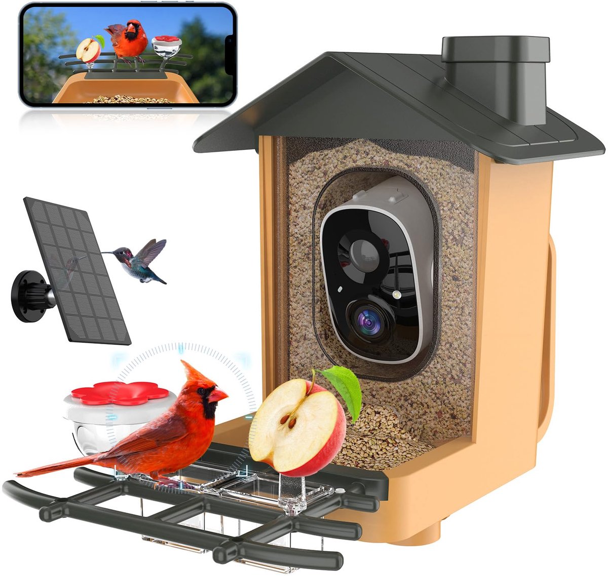 Slimme vogelvoeder met camera 2K HD nachtzicht waterdicht zonnepaneel vogelherkenning tuinbewaking