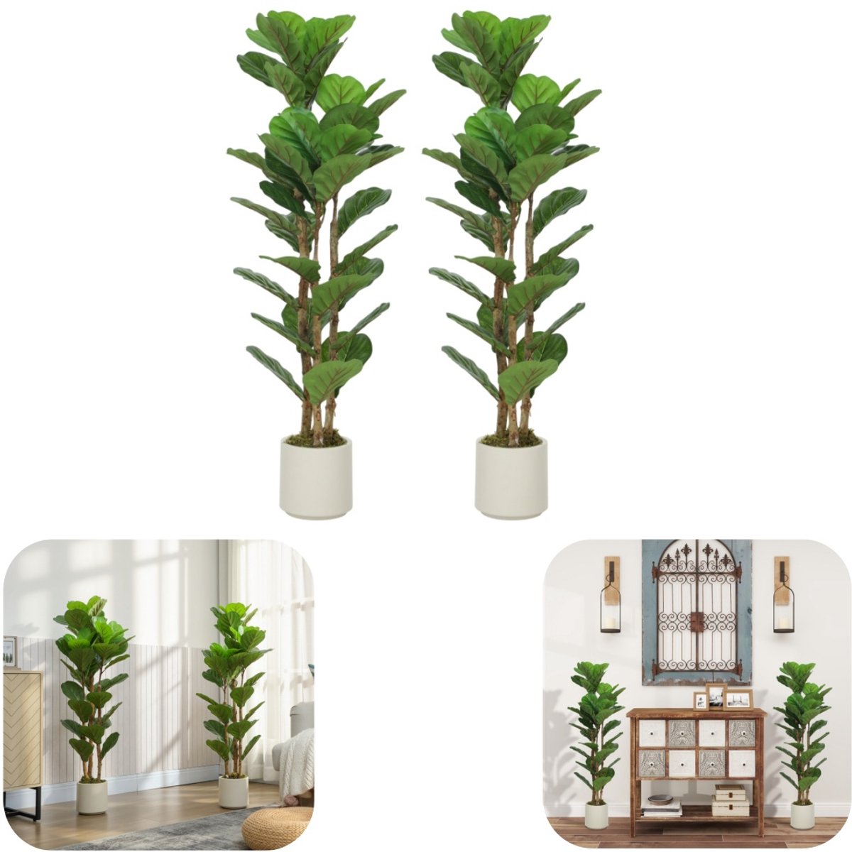 2 stuks potplanten - kunstplanten - banyan potplant - decoratie - onderhoudsvrij - nooit verwelken - makkelijk schoon te maken - gemakkelijk te verplaatsen - woonaccessoires - geschikt voor woonkamer, ingang, balkon (groen, 45*120cm)