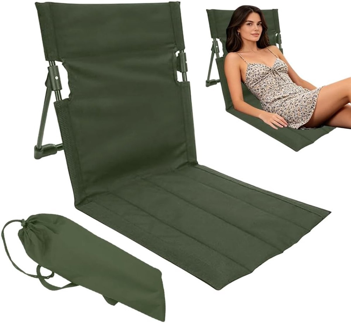 Comfortabele Vloerstoel met Rugsteun, Opvouwbare Strandstoel met Kussen voor Picknicks, Kamperen en Vissen, Inclusief Draagtas en Ergonomisch Ontwerp