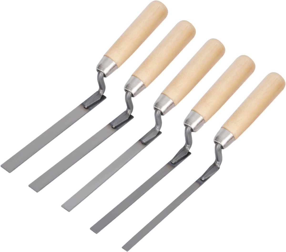 Voegspatels - Set van 5 - 6, 8, 10, 12 en 15 mm - Voeggereedschap met Houten Handvat - Metselgereedschap voor Voegen, Metselen en Tegelwerk