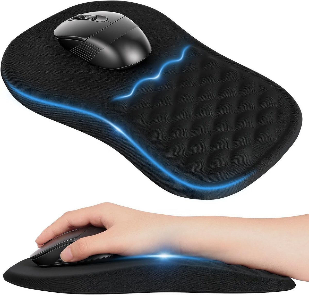 Ergonomische Muismat met Polssteun van Geheugenfoam, Antislip Ondergrond voor Thuis, Kantoor en Gaming (300x200mm)