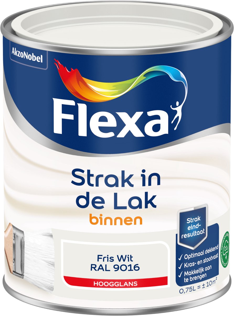 Product Bundel: Flexa - Strak In De Lak Binnenlak - Hoogglans - Fris Wit / Ral 9016 - 750 Ml + Flexa Lakset