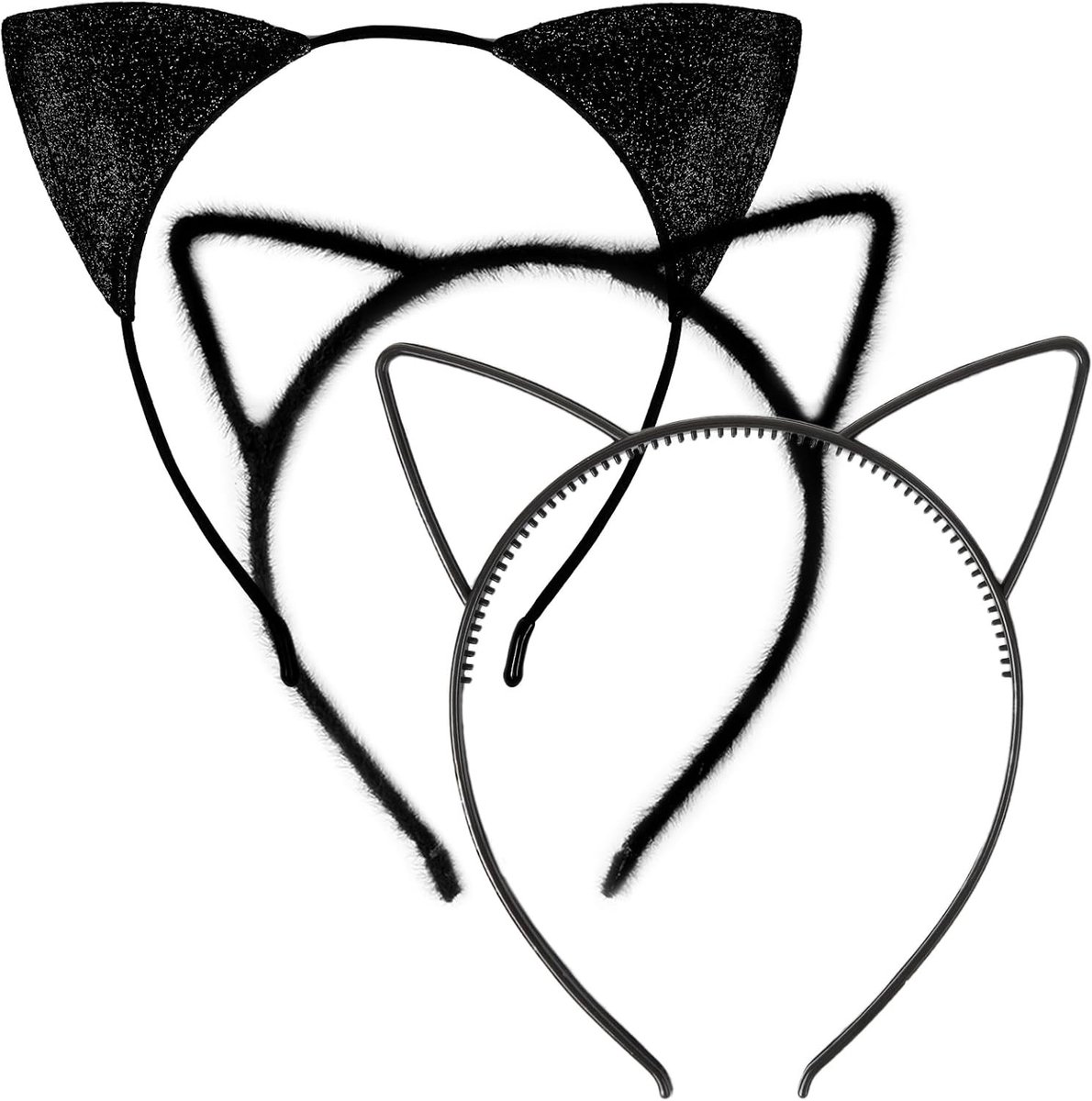 Zwarte kattenoren haarband set van 3 voor Halloween en cosplay kostuumaccessoires voor dames
