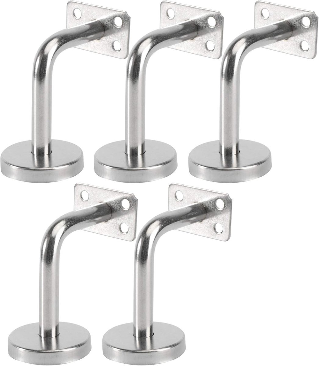 5-delige RVS Handrail Steun voor Wandbeugels, Geschikt voor Houten en Metalen Leuningen (6 x 8 x 5 cm) - Duurzaam, Sterk en Eenvoudig te Monteren