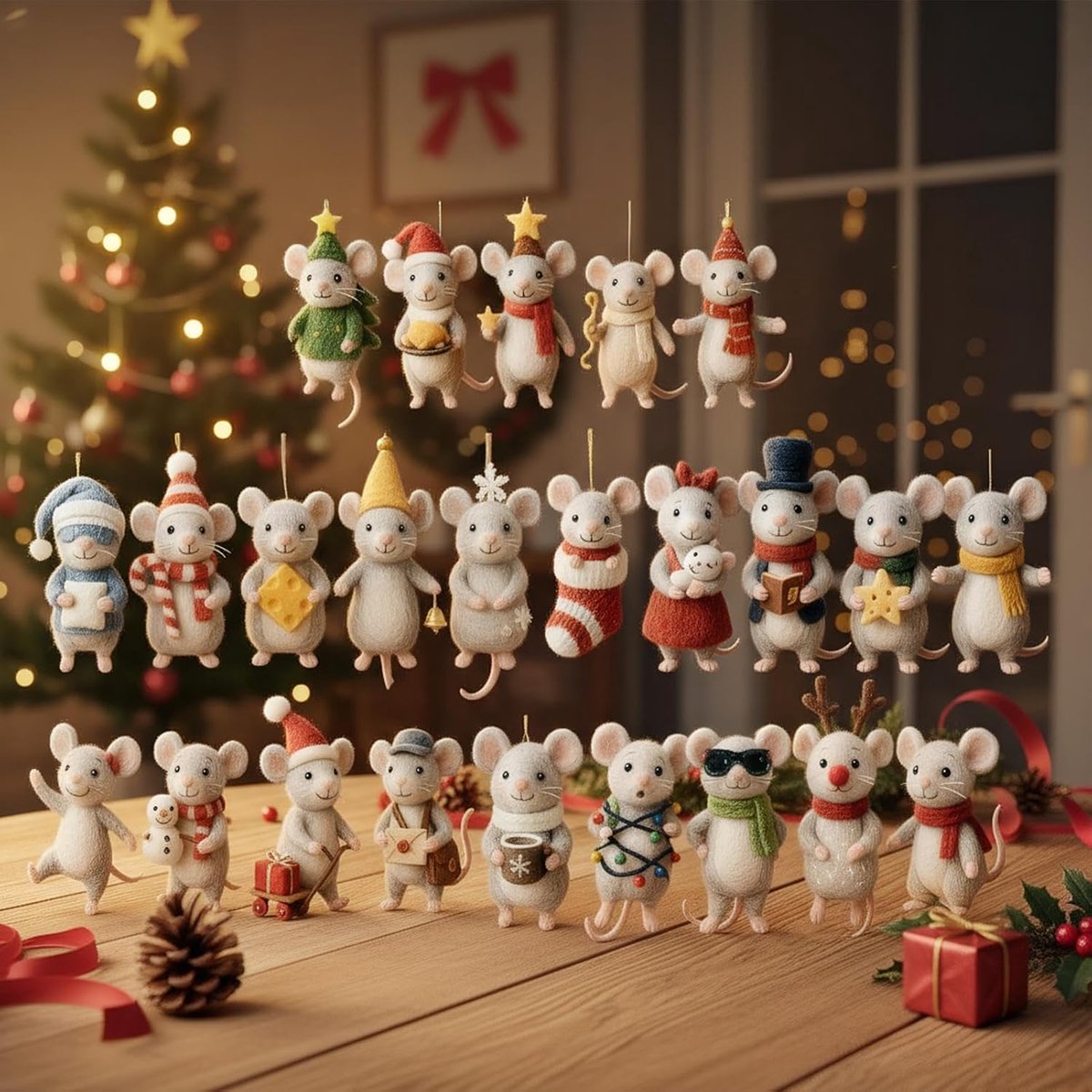 Adventskalender Muizen 24 Dagen - Met 24 Acryl Muizenfiguren en Hangers - Kerst Aftelkalender - 2D Muizen Kerstornamenten voor Kerstboom - Kerstdecoratie voor Huis Deur Raam en Kamer – foto 7