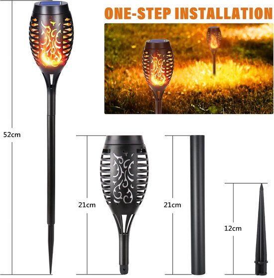 6 stuks solarlampen voor buiten - 12 led-zonnelampen voor buiten, tuin, met realistisch vlameffect, IP65 waterdicht, tuinfakkels, zonne-energie voor tuinen, paden, achtertuin, gazon, balkon, — afbeelding 5