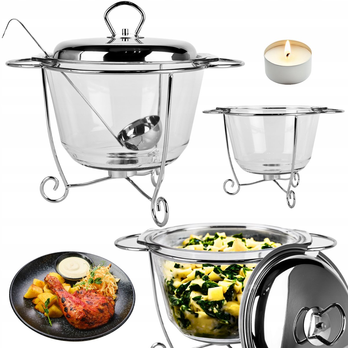 Glazen Soepterrine 3,9L met deksel, warmer en lepel