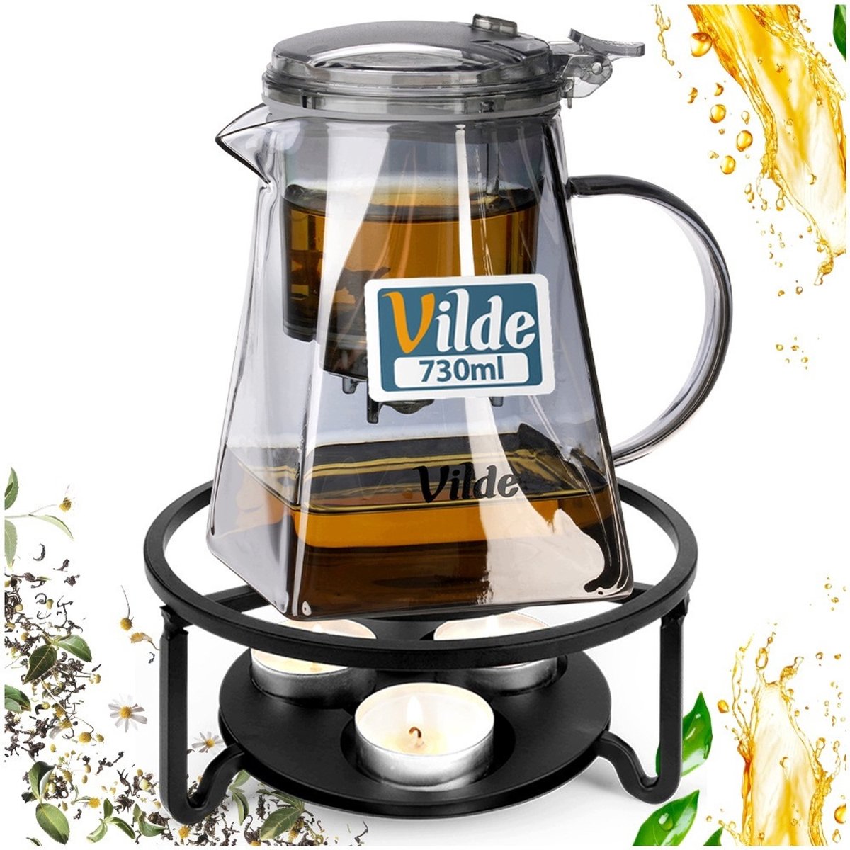 Glazen Theepot met Infuser en Waxinelichtje Warmer - 730ml