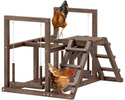 PawHut Kippenspeeltuig van Hout met Schommel en Ladder - Klimrek voor Kippen - Zitstok - Kippenspeelgoed - Bruin