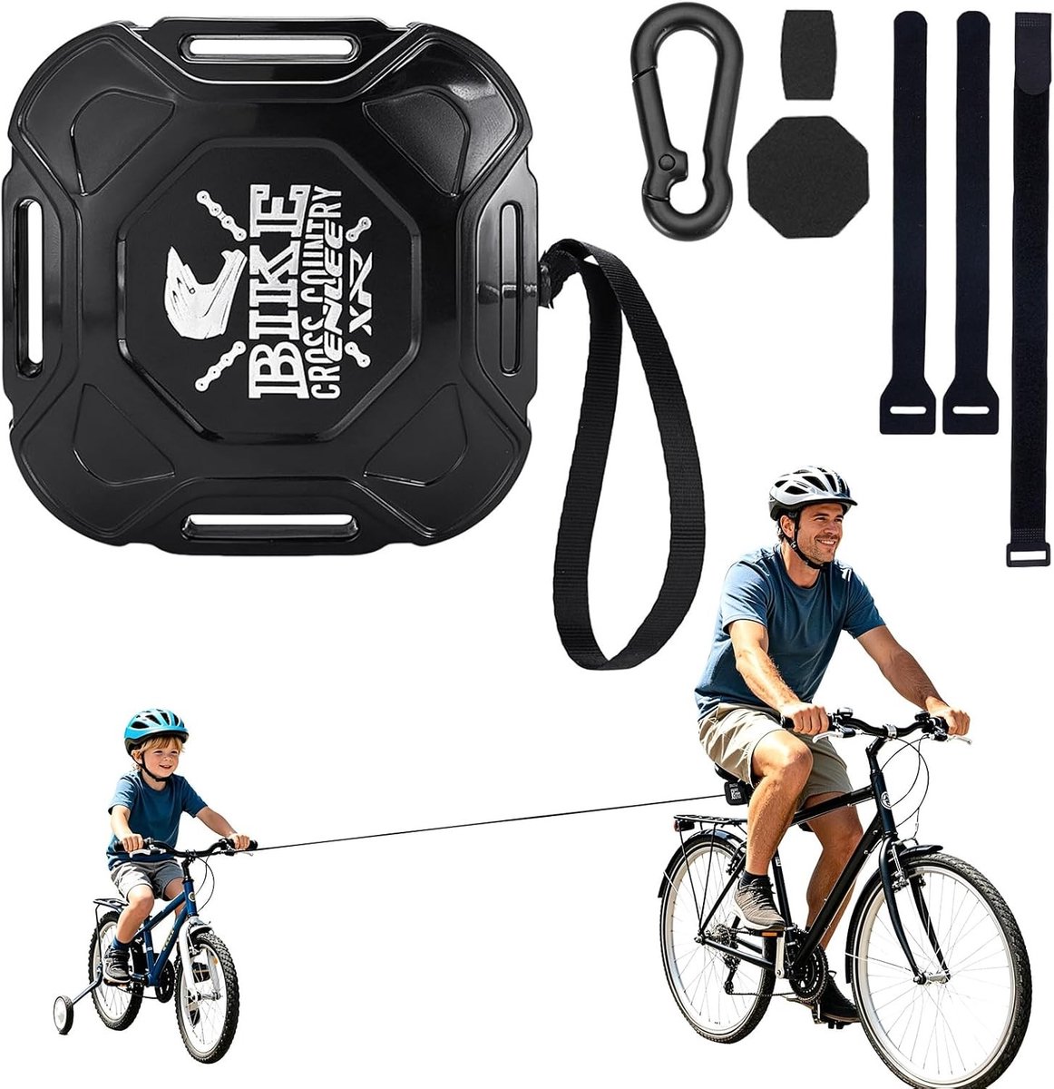 Fiets sleeptouw - Zwart - 2,4 meter - Versterkt Glasvezel met Automatische Intrekking - Voor Kinderen