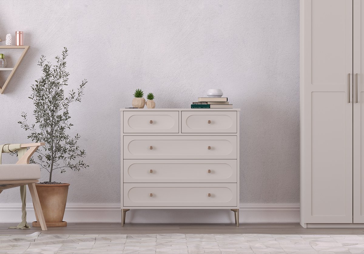 ARYA LADENKAST MET 5 LADEN – Moderne Ladekast – Opbergkast met 5 Laden – Ruime Opbergruimte – Voor Slaapkamer, Woonkamer & Hal – Stijlvolle Kast – Praktisch Opbergen – Duurzaam Design – Handige Opbergkast voor Kleding en Accessoires – Compact Meubel